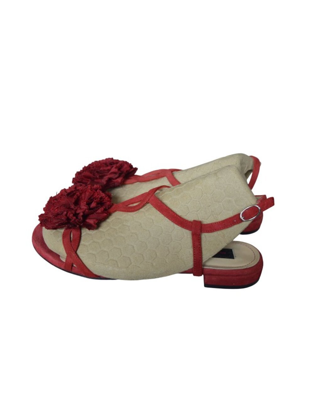 Haute Footure Red Flower Sling Back Sandal Women's Size 6.5 (37) Spring Summer
